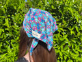 Bandana à fleurs mauve et bleu